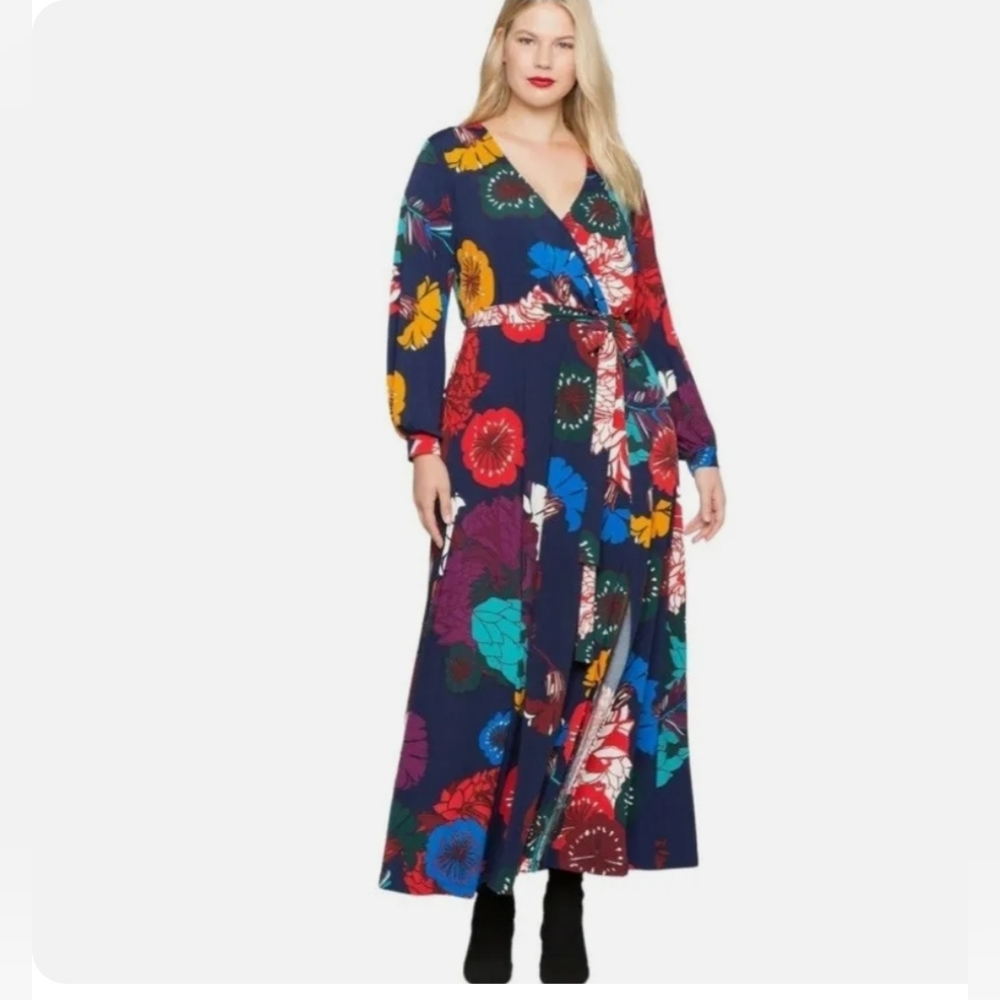 Eloquii Floral Printed Wrap Maxi Dress Sz 24